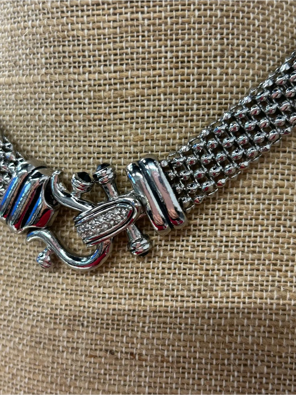 DSMK stainless steel silky mesh with rhinestone magnetic clasp necklace and brac